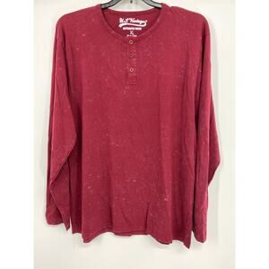 US Vintage Mens Maroon Burgundy Cotton Henley Long Sleeve Basic Shirt NEW Large